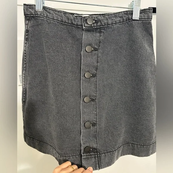 American Apparel Denim Button Front Mini Skirt Stone Washed Black Size S - Picture 5 of 7